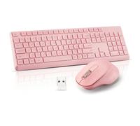 Wireless Keyboard Mouse Silent Combo, Ultra-Slim USB Keyboard Silent Mouse Set, Water-Dropping Keycaps, 12 Shortcuts, 2.4GHz Wireless Connection for PC Laptop Windows XP/7/8/10, Vista, Mac (Pink)