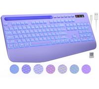 Wireless Keyboard with 7 Colored Backlits, Wrist Rest, Phone Holder, Rechargeable Ergonomic Computer Keyboard with Silent Keys, Full Size Lighted Keyboard for Windows, MacBook, PC, Laptop (Purple)