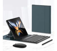 Wireless Keyboard with Bluetooth Mouse with Stylus Pen with Folding Leather Case Compatible for Samsung Galaxy Z Fold 4/Fold 3, Computer Mouse Keyboard Touch Screen S-Pen for Laptop PC (green)