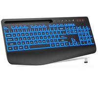 Wireless Keyboard with Wrist Rest & Phone Holder, 7 Colored Backlits, Rechargeable Ergonomic Computer Keyboard with Silent Keys, Full Size Lighted Cordless Keyboard for Windows, Windows, Mac, Laptop