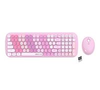 Wireless Keyboards and Mouse Combos, UBOTIE Colorful Gradient Rainbow Colored Retro Typewriter Flexible Keyboard, 2.4GHz Connection and Optical Mouse (New Pink-Colorful)