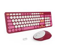 Wireless Keyboards Mouse Combos, Colorful Cute Keyboard Typewriter Full-Size Retro Keycaps, 2.4GHz Sleep Mode Quiet Wireless Creamy Keyboard and Mouse Set for Desktop Laptop PC Computer(Rose Red)
