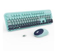 Wireless Keyboards Mouse Combos, Colorful Cute Typewriter Full-Size Retro Round Keycaps, 2.4GHz Cordless Connection Sleep Mode Office Wireless Keyboard and Mouse Set for Desktop Laptop PC Computer