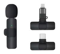 Wireless Lavalier Microphone 2.4GHz 2 in 1 Portable Mini Clip-On Microphone Wireless Compatible with Android Samsung type- C Dual and Apple Lightning 8 Pin (1x microphone)