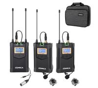 COMICA Wireless Lavalier Microphone, CVM-WM100 Plus UHF Dual Wireless Microphone System with 2 Transmitters and Receiver for DSLR Cameras XLR Camcorder Smartphone YouTube Interview (AA Batteries)