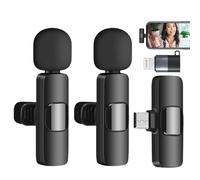 Wireless Lavalier Microphone Compatible with iPhone/iPad/Android Phone/Laptop,Plug-Play Lapel Clip-On Mic with Noise Reduction for Video Recording Live Steam Interview TikTok YouTube/iOS&USB-C/2Mic