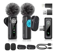 Wireless Lavalier Microphone Dual Set - Plug & Play Clip-on Mic with Auto Pairing, Magnetic Mount, Noise Cancelling, for iPhone, Android, USB-C Devices, YouTube, Podcast & Video Recording