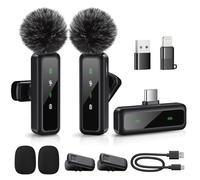 Wireless Lavalier Microphone Dual Set - Plug & Play Clip-on Mic with Auto Pairing, Magnetic Mount, Noise Cancelling, for iPhone, Android, USB-C Devices, YouTube, Podcast & Video Recording