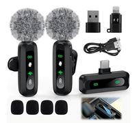 Wireless Lavalier Microphone for Android and iPhone, iOS - 2-Pack Mini Mics with Noise Reduction, Auto Pairing and Mute & Reverb, Bluetooth Mic for Vlog, YouTube, TikTok, Interview, Video Podcast