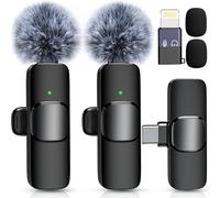 Wireless Lavalier Microphone for iPhone Android，2 Mini Lapel Microphones for Video Recording/LiveStream/YouTube/Online Meeting/TikTok (Black)