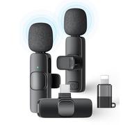 Wireless Lavalier Microphone for iPhone & Android, 2 Pack Mini Mic with Noise Cancellation, Clip-On Lapel Mic for Video, Vlog, YouTube, TikTok, Interview, Podcast, Plug & Play