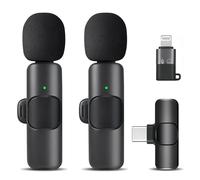 Wireless Lavalier Microphone for iPhone & Android, 2 Pack Mini Microphone with Noise Reduction, Plug & Play Clip-On Mic with USB-C/Lightning Adapter for Video Recording, YouTube, TikTok, Live Streamin
