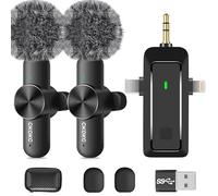 Wireless Lavalier Microphone for iPhone - Android Camera Laptop Pad, Dual Wireless Microphone for Singing Podcast Vlog YouTube TikTok Livestream, Professional Recording Mini Microphone