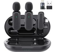 Wireless Lavalier Microphone for iPhone, iPad & Android- 2 Mini Clip-on Mics with Charging Case, Noise Reduction, for Video Recording YouTube, TikTok, Vlogging
