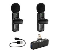 Wireless Lavalier Microphone for iPhone iPad Android, 2 Pack Mini Clip On Microphones with Noise Reduction, Plug and Play Bluetooth Microphone Wireless USB C Lavalier Mic for Video Recording Vlogging