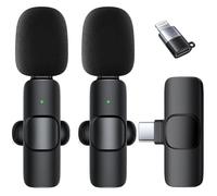 Wireless Lavalier Microphone for iPhone - iPad,Android Phone，2 Pack Mini Microphones with AI Noise Reduction and Crystal Sound Quality for Recording Interviews, Vlogging, TikTok, YouTube, Video