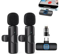 Wireless Lavalier Microphone for iPhone iPad, Noise Reduction Lapel Mic, 2 Pcs Wireless Mini Microphone Clip on Mic for Recording, Video Recording, Tiktok, Youtube, Vlog Podcast Content Creation