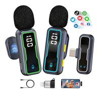 Wireless Lavalier Microphone for iPhone : Mini Lapel Mic with Intelligent Noise Cancelling, 48kHz/16bit, 65ft Range, for Android Phone, Video Recording, Streaming, Interview, Vlogs
