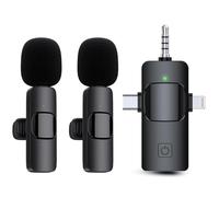 Wireless Lavalier Microphone for Smartphones,Android,Camera-Mini Wireless 2.4GHz Clip-On Mic,Plug-and-Play,Professional Microphone for YouTube,TikTok,Streaming,Interview-No Bluetooth Required (2 Mics)