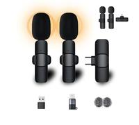 Wireless Lavalier Microphone Kit - Dual Mics, 1 Receiver, Long-Range, Noise Cancelling, for Vlog, Live Streaming, YouTube, Podcasts