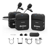 Wireless Lavalier Microphone, MOMAN C1X 2.4G Lapel Mic System for Camera DSLR, Camcorder Canon Sony Nikon 70m Transmission, Radio Microphones Compatible for iPhone/Andorid Mobile Phone, Laptop, Tablet
