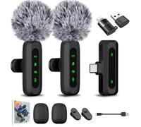 Wireless Lavalier Microphone, Plug-Play Lapel Mic with 3 Adaptors, Noise-Reduction, 30-Metre Transmission, 8-Hour Working Time, Compatible with iPhone Android PC Laptop for Vlogging YouTube (Black)