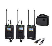 Wireless Lavalier Microphone, with Carrying Bag,Comica CVM-WM100 PLUS UHF 48 Channels Dual Lapel Microphone System for DSLR Cameras, XLR Camcorder, Phone, Lav Mic for Interview Youtube Vlog
