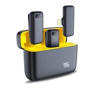 Wireless Lavalier Microphone with Charging Case, Portable Noise Cancelling Lapel Mic Compatible for iPhone, Android, TikTok, Zoom, Podcasting(Yellow Black iOS)