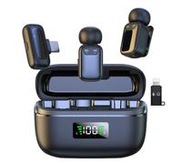 Wireless Lavalier Microphone with LED Display, Lavalier Microphones Clip on Mic With Noise Reduction, for Video Recording, Tiktok, Youtube, Vlog Podcast Content Creator (Dark Black)