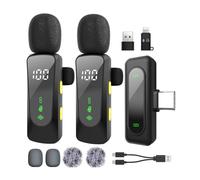 Wireless Lavalier Microphone with LED Display, Lavalier Microphones Clip on Mic With Noise Reduction, for Video Recording, Tiktok, Youtube, Vlog Podcast Content Creator (Black)