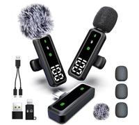 Wireless Lavalier Microphone with LED Display, Lavalier Microphones Clip on Mic With Noise Reduction, for Video Recording, Tiktok, Youtube, Vlog Podcast Content Creator (Shiny black)