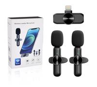 Wireless Lavalier Microphones, 2 Pack Mini Microphone Lapel Clip-on Mic 2.4GHz Plug & Play for Camera, Lavalier Microphone Wireless Plug-Play Built-in Noise Reduction Chip Video Recording