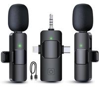 Wireless Lavalier Microphones for iPhone, iPad, Android, Camera, 3 in 1 USB-C Microphone, Mic 7-Hour Battery, Mini Microphone with Noise Reduction for Video Recording, Vlog, YouTube, TikTok