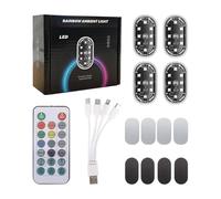 Wireless Led Lights, Bright Waterproof Kit, 4 Piece Vibrant Multi Color Ambient Lighting with Wireless Remote, High Grade Tech with Magnetic Base, Rugged Automotive Gear, Versatile Under Glow