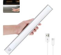 Wireless LED Motion Sensor Closet Light, USB Rechargeable, Silver 30cm - Ideal for Stairs & Wardrobe