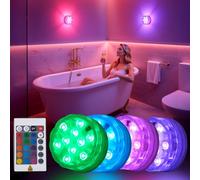 Wireless LED Shower Light with Remote Control, Waterproof RGB Color Changing Lamp for Bathroom and Bathtub, Battery Operated Ambient Lighting for Spa and Home Decor, 4-Pack Set