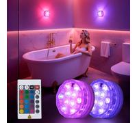 Wireless LED Shower Light with Remote Control, Waterproof RGB Color Changing Lamp for Bathroom and Bathtub, Battery Operated Ambient Lighting for Spa and Home Decor, 2-Pack Set