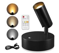 Wireless LED Spotlight for Indoor Use, Rechargeable Battery Powered Uplight with Remote, 350° Rotation & Dimmable, for Artwork, Plants, Ceiling Decor (Black)
