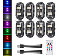 Wireless LED Strobe Lights with Remote Control, KaiDengZhe New upgrade 8PCS 4LED 8 Colors Waterproof Anti-Collision Led Warning Light USB Charing LED Light for Car Drone Truck Motorcycle Aircraft Bike