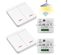 Wireless Light Switch - 230 V Wireless Light Switch Set without Power Laying, with Receiver - Wireless Light Switch for Light Control in Bathroom, Bedroom and Outdoor Use (2 Receivers with 2 Switches)