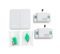 Wireless Light Switch Kit with Remote Control, 2-Gang Wall Switch and Two Compact RF Receivers, No Wiring Installation for Long Range Indoor Outdoor Light