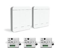 Wireless Light Switch Wireless Light Switch Kit 86 Wall Panel RF Safety Switch and 10 Amp Relay receiver controller, No Wiring Easy Install, for Lights up to 1500W（3 Receiver and 2 Switch）