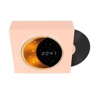 Wireless Loudspeaker Decor, 3 Connecting Modes of 12 Hours of Play Time Deep Bass Vintage -Luid Speaker Alarm Clock with Lunar Night Light for Office (Pink)