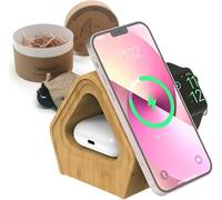 Wireless Magnetic Charging Station, Recycled Bamboo Wood Wireless Charging Station, Fast 3 in 1 Charger for iPhone 16/15/14/13/12/Pro, for Smart Watch 8/7/6/5/4/3/2/SE, for Airpods 3/2/Pro