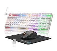 Wireless Mechanical Gaming Keyboard and Mouse, 98 Keys RGB Backlit Blue Switch Keyboards, Ergonomic Wireless Gaming Mice with Mouse Pad, 3-Mode USB-C/2.4G/BT5.0, Anti-Ghosting for PC Laptop Gamer