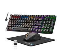 Wireless Mechanical Gaming Keyboard and Mouse, 98 Keys RGB Backlit Blue Switch Keyboards, Ergonomic Wireless Gaming Mice with Mouse Pad, 3-Mode USB-C/2.4G/BT5.0, Anti-Ghosting for PC Laptop Gamer