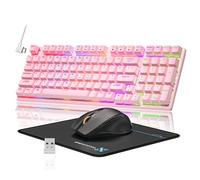 Wireless Mechanical Gaming Keyboard and Mouse Combo, 98 Keys RGB Backlit Blue Switch, Ergonomic Wireless Gaming Mouse and Mouse Pad, 3-Mode USB-C/2.4G/BT5.0, Full Anti-Ghosting for PC Laptop Gamer