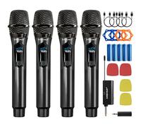 Wireless Microphone, 4 Rechargeable Handheld Dynamic Mics System with Receiver, 200FT Range, Karaoke Microphone Set for Karaoke, Church, Wedding, DJ Party, Classroom, Speech, Group Singing, Gray