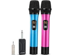Wireless Microphone, Bietrun UHF Metal Dual Handheld Cordless Dynamic Mic System with Rechargeable Receiver, 1/4‘’Output, for Karaoke, Church, Speech, Wedding, Party Singing(160 ft Range)-Auto Connect