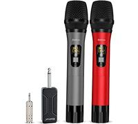 Wireless Microphone, Bietrun UHF Metal Dual Handheld Cordless Dynamic Mic System with Rechargeable Receiver, 1/4‘’Output, for Karaoke, Church, Speech, Wedding, Party Singing(160 ft Range)-Auto Connect